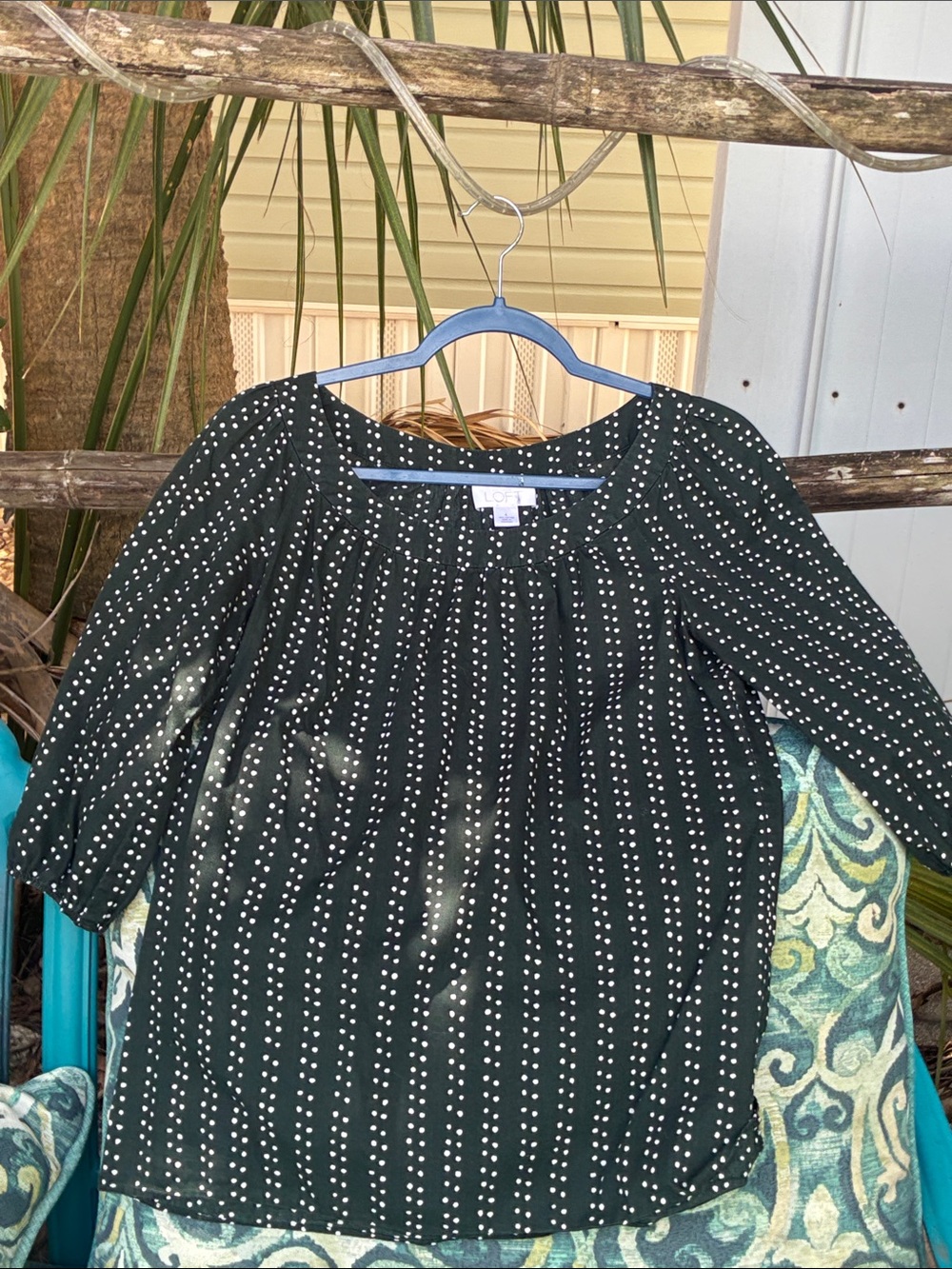 Polka Dot 3/4 Sleeve Green Cotton Flowy Hippie Peasant Pop Over Blouse Sz 4
